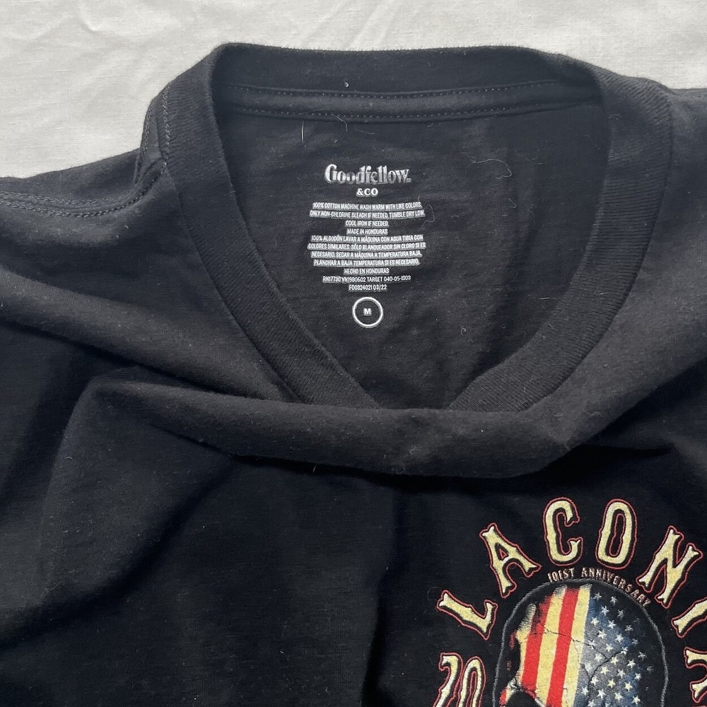 Laconia New Hampshire Motorcycle T-Shirt Medium Black American Flag Skull - Picture 5 of 6